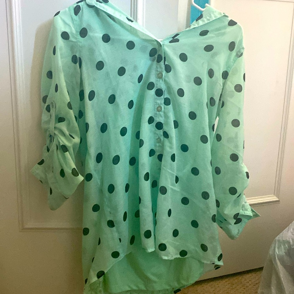 Justice Mint Green and Black Polka Dot Top!